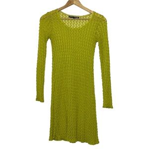 Betsey Johnson Popcorn knit lime green semi sheer mini dress size M